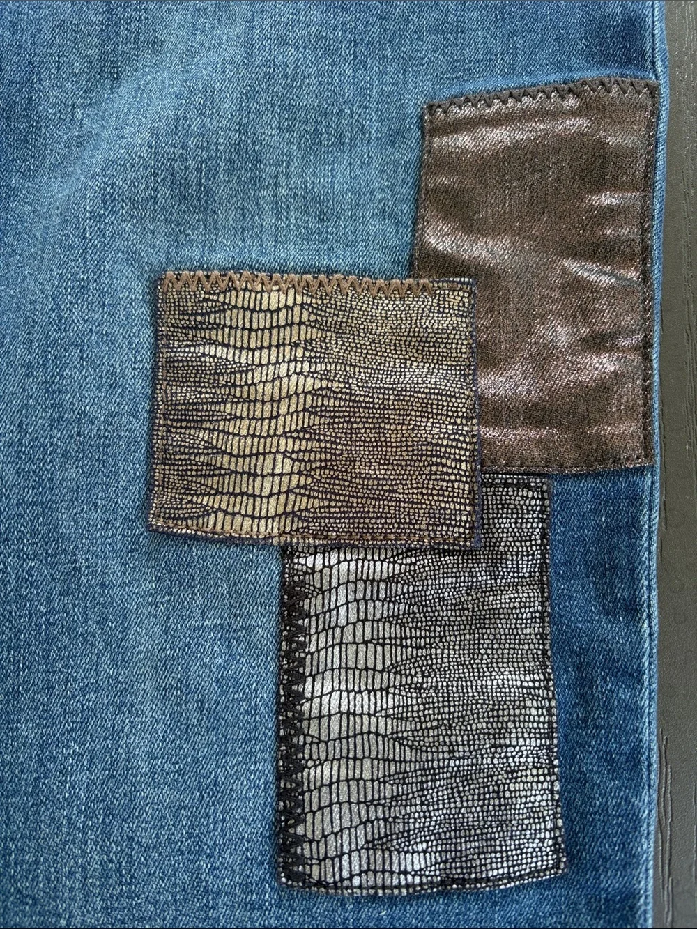 Chico's Dark Blue Skinny Jeggings with Metallic Patch Accents